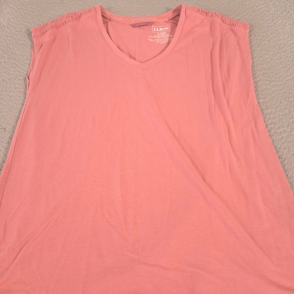 L.L. Bean Top Womens S Coral Beyond Soft V-neck Cap-Sleeve Ruched Cotton Modal